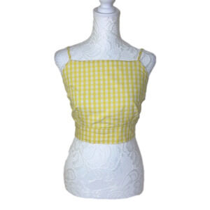 Lottie Moss Pacsun Yellow & White Gingham  Picnic Open Tie Back Crop Top -Sz Lrg